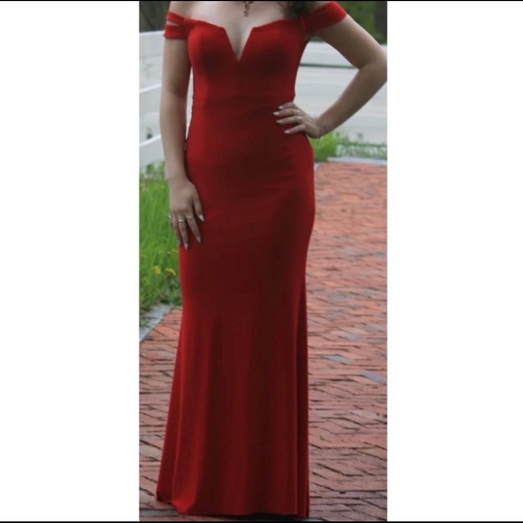 Red Off-the-Shoulder Formal Dress - Picture 3 of 5